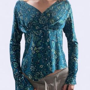 Y2K No Boundaries Teal Long Sleeve Women's Blouse